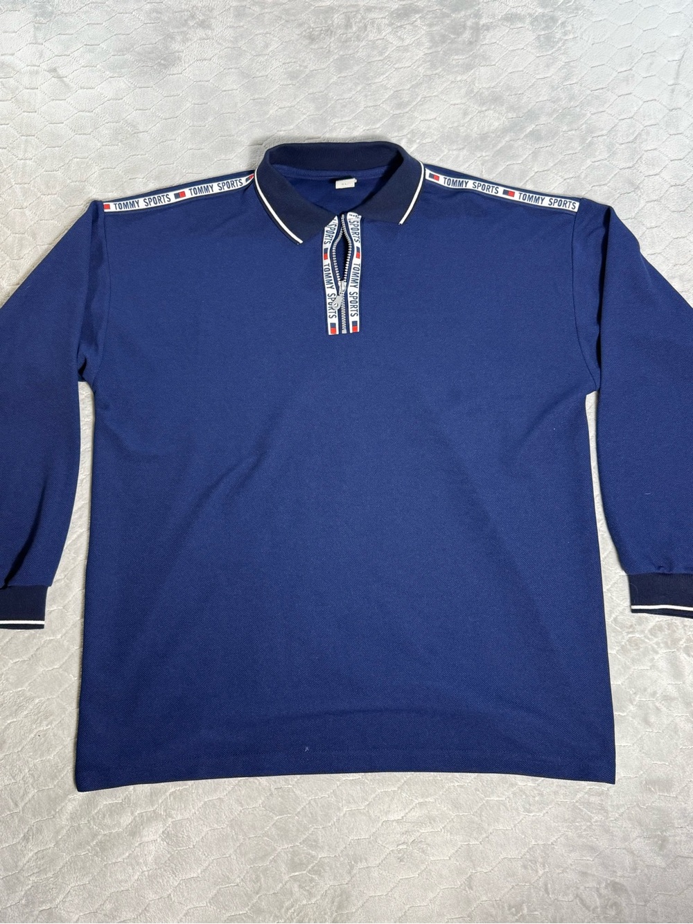 Vintage Tommy Sport USA Quarter Zip Long Sleeve Polo Shirt XL Navy 90s